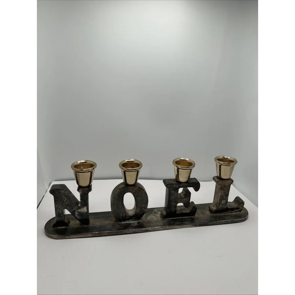 GODINGER Christmas‎ Candle Holder NOEL Holiday Silverplated Vintage Full Patina